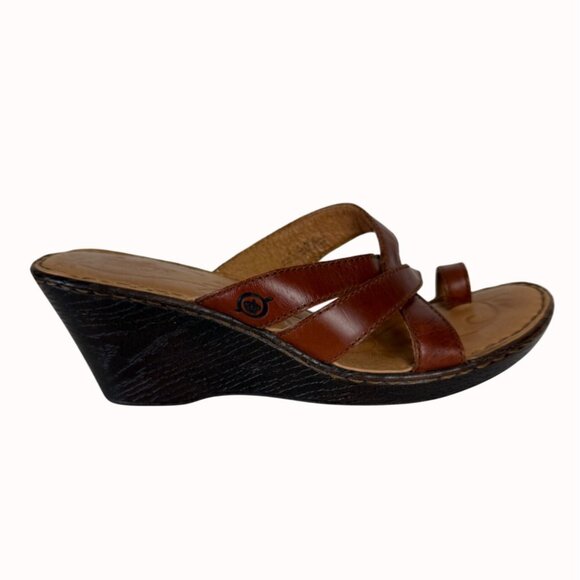 Born Leather Wedge Sandals Size 9 Brown Criss Cross Straps Open Toe Comfortable - Picture 12 of 13